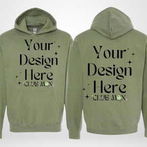 MILITARY GREEN SF500-mockup, GILDAN softstyle-hoodymockup, hoodie-mockup voor- en achter, 3D-hoodymockup, GSF500-fleecehoodie met capuchon jpg