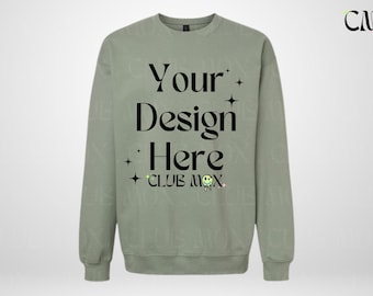 Saliegroen Gildan-sweatermodel: bohofleece met ronde hals (digitale download)