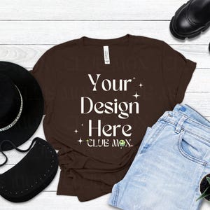 Boho Bella Canvas 3001 BRAUN Shirt Mockup | gestyltes Tshirt Mockup | Herbst Tshirt Mockup | Mode T-Shirt Mockup | Back to School T-Shirt Mock