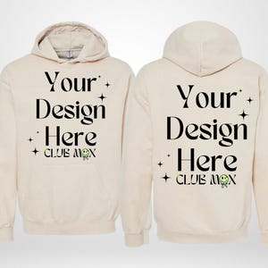 SAND SF500-mockup, GILDAN softstyle-hoodiemodel, zakontwerpmodel, hoodiemodel voorkant achterkant, softstyle-mockup, GSF500-fleecehoody