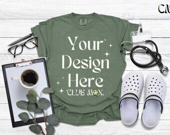 MOSS Comfort Colors shirt Mockup, Nurse Mockup, CC1717 tee, RN shirt Mockup, Navy Hospital Mockup, Doctor Tshirt Mockup, Medical Field, CNA