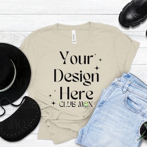 Boho Bella Canvas 3001 NATURAL Shirt Mockup | gestyltes Tshirt Mockup | Herbst Tshirt Mockup | Mode T-Shirt Mockup | Back to School T-Shirt Mock