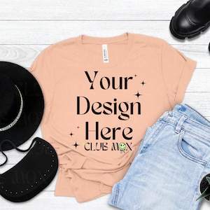 Boho Bella Canvas 3001 PEACH Shirt Mockup | Styled Tshirt Mockup | Fall tshirt Mockup | Fashion tee shirt Mockup | Back to School shirt Mock