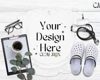 WHITE Comfort Colors shirt Mockup, Nurse Mockup, CC1717 tee, White RN Mockup, Hospital Scrubs Mock, Doctor Tshirt Mockup, Medical Field, CNA