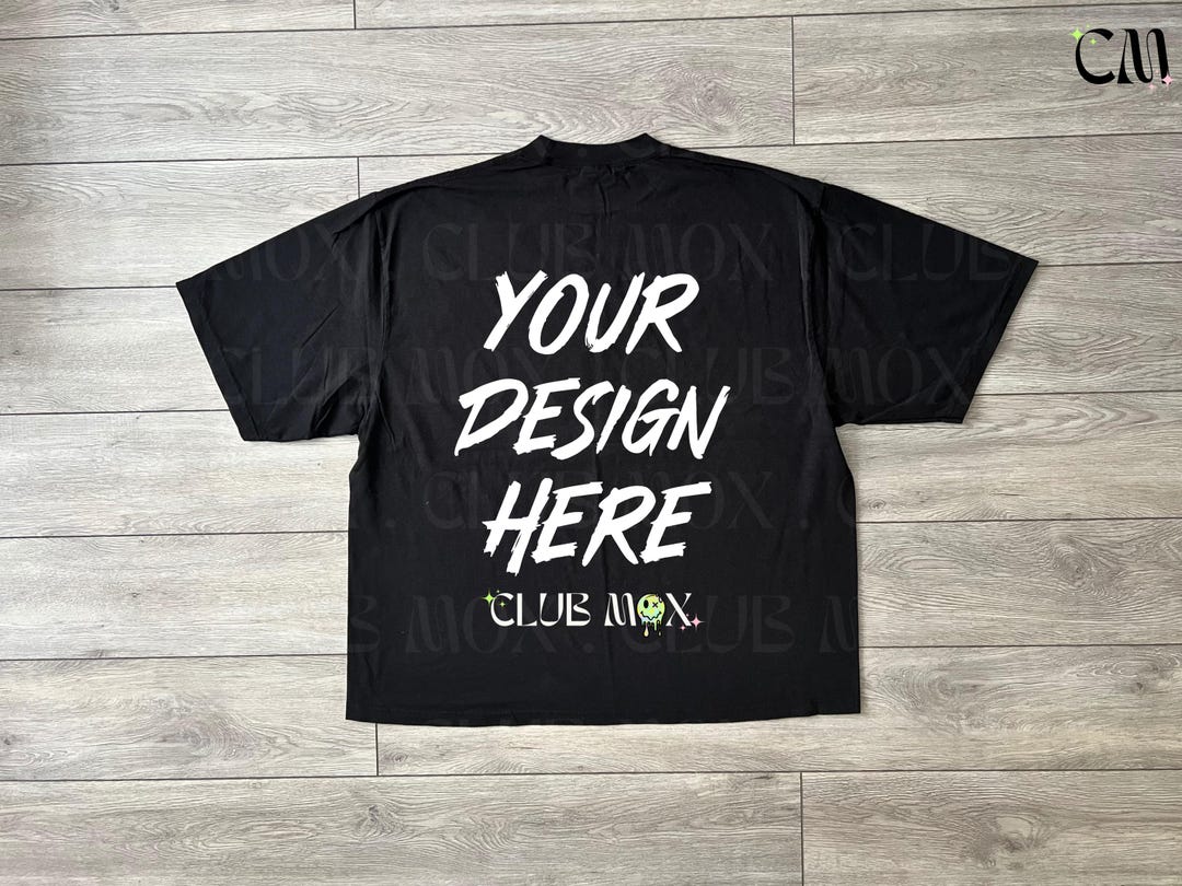Black Shaka Wear T-shirt Mockup: Oversized Streetwear Flat Lay