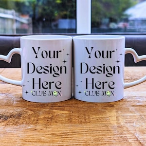 Maquete de caneca com alça em forma de coração, maquete de caneca de café de 11 onças, maquete de caneca com alça de coração frontal traseira, presente de aniversário para ele, sua caneca, maquete de cerâmica