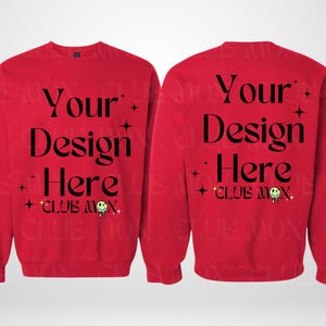 RED SF000-mockup, GILDAN softstyle-sweatshirtmodel, voor- en achterkant sweatermodel, middelzware sweatermodel, GSF000-fleecetruimodel