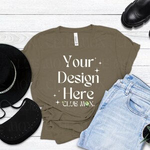Boho Bella Canvas 3001 ARMY Shirt Mockup | Styled Tshirt Mockup | Fall tshirt Mockup | Fashion tee shirt Mockup | Back to School shirt Mock