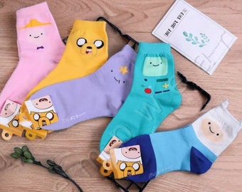 Cartoon Themed Socks - Adventure Time Socks, Cute Socks, Anime Themed Socks, Finn + Jake + BMO + Bubblegum + LSP Cotton Socks, Gift for her