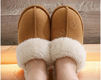 Luxury Fur Slip-ons - Warm Home Slippers, Women's Footwear, Suede Ladies Slippers, Ugg Indoor Outdoor Slip-ons, House Shoes, Gift For Her