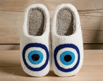 Cosy Evil Eye Slippers - Protection Slippers, Women's Slides, Slippers For Women, Evil Eye Themed Gifts, Winter Slippers, House Slippers