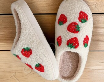 Cosy Fruit Slippers -  Four Different Fruit Slippers, Fluffy House Slippers, Strawberry, Pineapple, Cherry, Peach Slides, Gift For Her