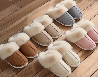 Luxury Fur Slippers - Warm Home Slippers, Women's Footwear, Suede Ladies Slippers, Ugg Indoor Outdoor Slip-ons, House Shoes, Gift For Her