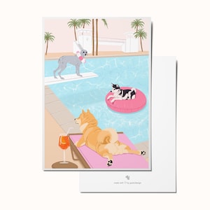Pool Pawty – Carte postale estivale avec chiens | Carte humoristique pour les amoureux des chiens et l'ambiance estivale