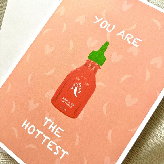 Lustige Valentinstagskarte „Hot Stuff“ – Mit Hot-Sauce-Motiv, Blanko Innen, 12,7 X 17,8 Cm, USA-made