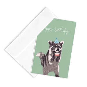 DIN A6 Klappkarte mit Umschlag: Happy Birthday Waschbär