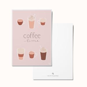 Coffee Time – Cartão postal para os amantes de café | Xícaras de café ilustradas em rosa pastel