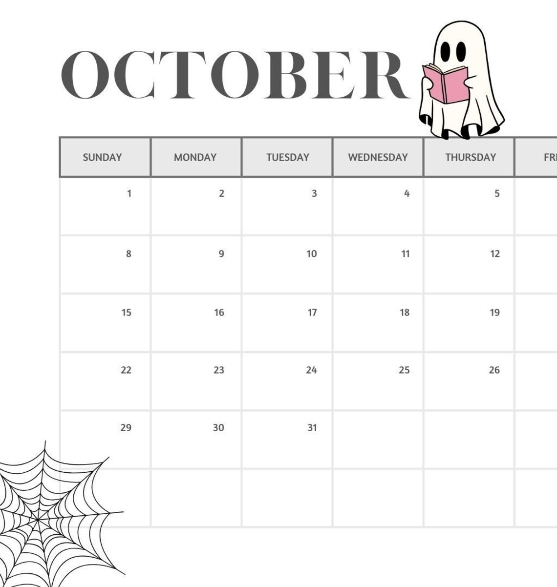 2023 October Calendar Cute Halloween Themed Digital Whiteboard Display