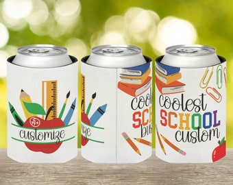 Teacher appreciation coolest school CUSTOM can holder, double sided print teaching graphics, end of year gift, back to school, birthday