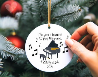ONE Personalized Instrument Ceramic Christmas Ornament, Music lover Holiday Tree Decor, Piano, Guitar, Violin, Drums, Cello, Music Notes