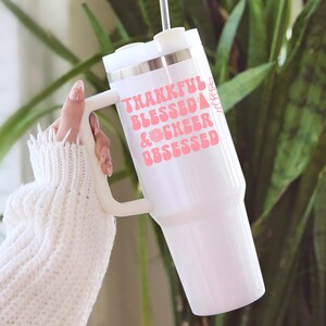 Personalized Cheerleader 40oz Tumbler lid and straw, handle, gift for cheer lover, insulated custom pink pom pom, obsessed cheeleading coach