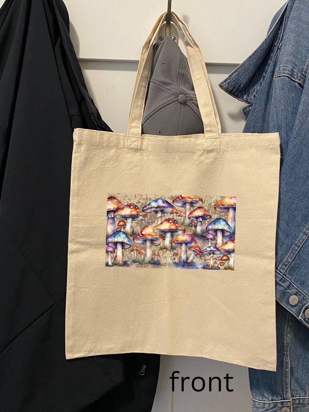 Mushrooms Canvas Tote Bag, Cottagecore Mushrooms Colorful Tote ...