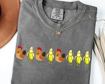 Chicken Banana Trendy Song T-Shirt, Comfort Colors Popular Video Funny Dance Tee, Unisex Garment-Dyed Top, Graphic Novelty Tee, Gift for