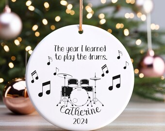 ONE Personalized Instrument Ceramic Christmas Ornament, Music lover Holiday Tree Decor, Piano, Guitar, Violin, Drums, Cello, Music Notes