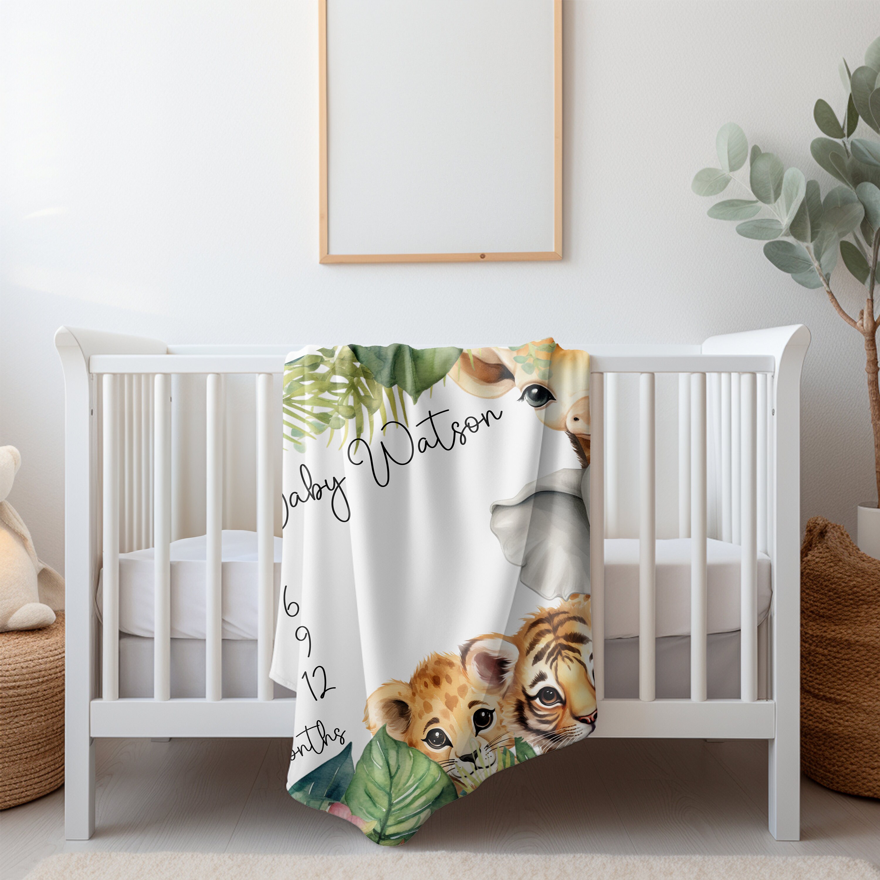 Personalized Jungle Themed Milestone Baby Blanket First Year, Gender ...