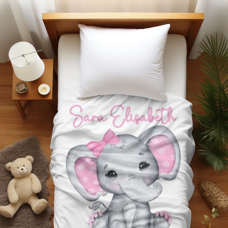 Personalized Pink Elephant Baby Girl Blanket New Baby Gift Sweet Girl ...