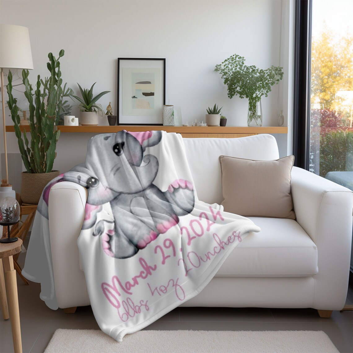 Personalized Pink Elephant Baby Girl Blanket New Baby Gift Sweet Girl ...