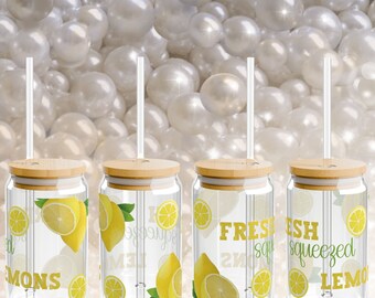 ONE Lemon Slice Can Glass Lemonade Iced Coffee Glass Cute Lemonade Cup Lemon Lover Glass Cup Lemon Decor Lemonade Glass Cup