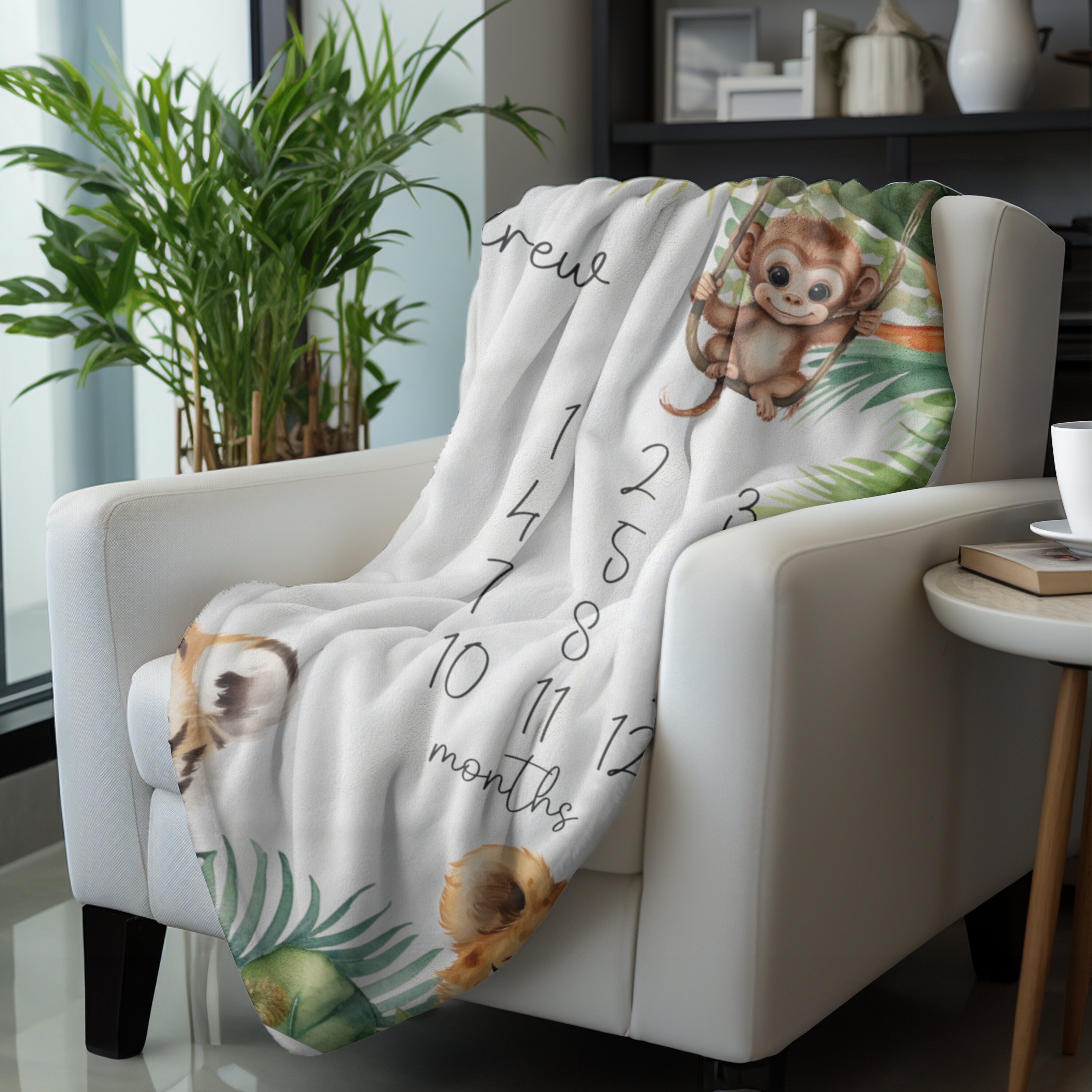 Personalized Jungle Themed Milestone Baby Blanket First Year, Gender ...