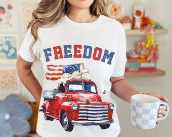 Women's USA Fourth of July T-shirt, July 4th Red White and Blue Tee, Ladies America 1776 Shirt, July 4th Vintage America Fireworks Shirt