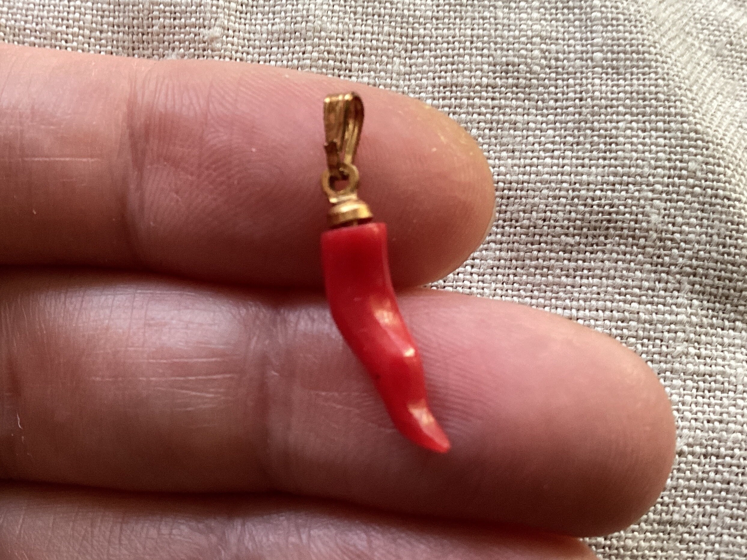 Red coral deals horn pendant