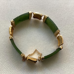 Vintage 1960s Apple Green Jade & Gold "Four Blessings" Bracelet, NOS