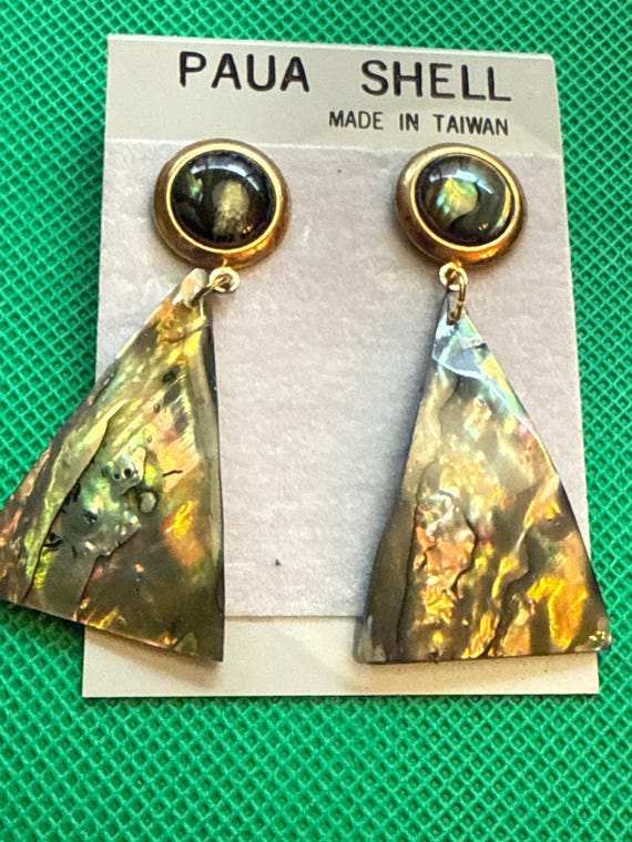 Paua Abalone Shell Triangle Earrings in Green, Bl… - image 1
