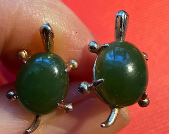 Vintage 1970s Natural Stone Turtle Stud Earrings - NOS
