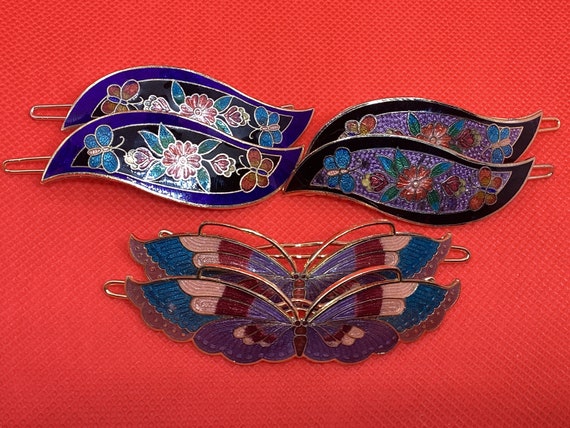 Gorgeous Hand Painted Cloisonne Hair Barrettes, F… - image 1