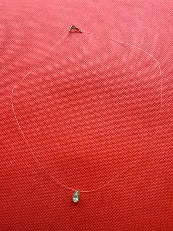 14K Gold Floating CZ Pear Teardrop Necklace - image 2