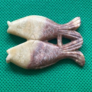 Soapstone Double Fish Carving Pendant, Vintage 1960s But New
