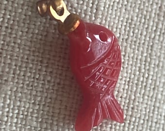 Miniature Fish, Hand Carved Coral Charm Vintage 1960s New Old Stock Red