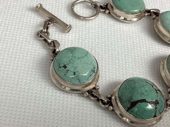 7” Genuine Turquoise Cabachon and 925 Sterling Si… - image 2