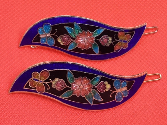 Gorgeous Hand Painted Cloisonne Hair Barrettes, F… - image 5