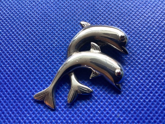 NOS: Sterling Silver Gemstone Leaping Dolphins Pe… - image 1