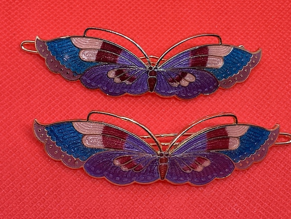 Gorgeous Hand Painted Cloisonne Hair Barrettes, F… - image 3