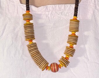 Collier Mi-long Vintage En Bois, Années 1970 - Longueur 64cm - Occasion