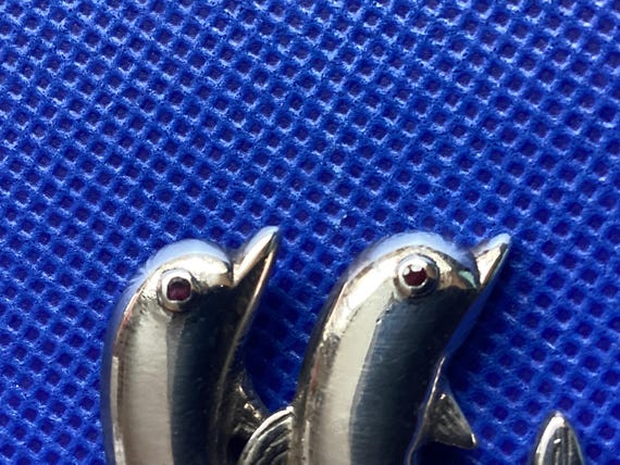 NOS: Sterling Silver Gemstone Leaping Dolphins Pe… - image 4