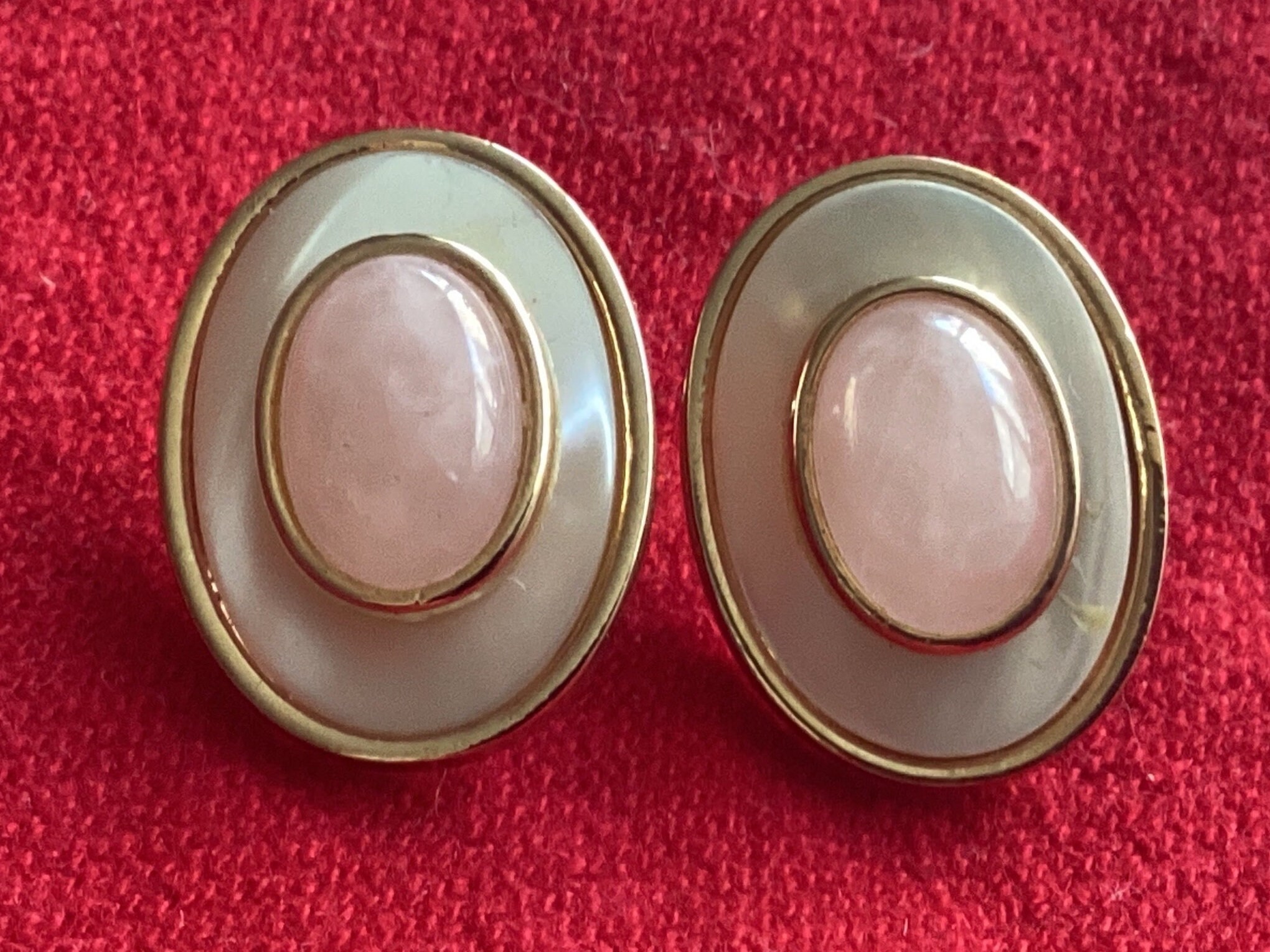 Elegant Rose Quartz and Mother of Pearl Oval Stud Earrings