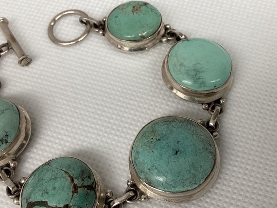 7” Genuine Turquoise Cabachon and 925 Sterling Si… - image 3